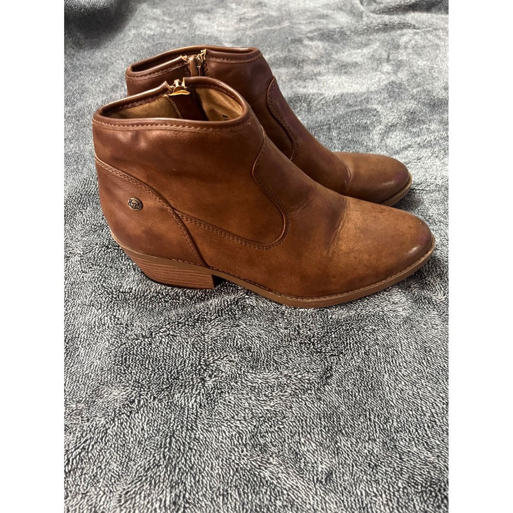 Sugar Virtual Womens Brown Ankle Boots Size 8M Cognac Faux Leather Block Heel